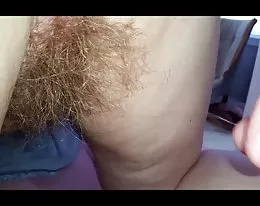 wifes long pubic hair &amp; hairy ass crack as she kneels