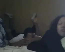 Freaky guy eating ass while girl watches TV