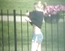 Voyeur shot of yough HS girl by the pool