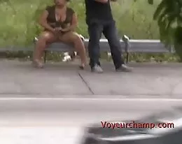 Exhibitionist Wife Anjelica Flashing Pussy at The Bus Stop!