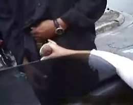 Public handjob in parking for voyeurs