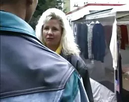 Flirting with a blonde mature in the street