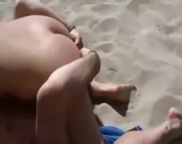 Nude Beach - Small Tits MMF Threesome with audience