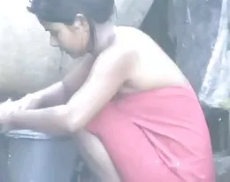 wow... awesome desi village beauty bathing outside