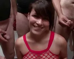 German brunette in her first gangbang