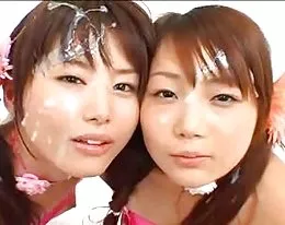 2 Asian girls bukkake