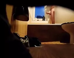 Hidden cam - my Brother&#039;s friend taking his shower after sport