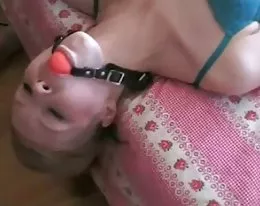 Blonde In Stockings Anal Fucking With Gag Ball In Mouth
