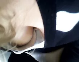 Downblouse cute girl in bus