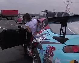 Russian model with big tits in Race Car