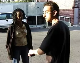 Interracial scene with black girl and white guy