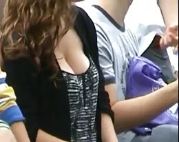 Teen slut public downblouse FANTASTIC tits jiggle at end!