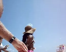 Nude beach walk and touch